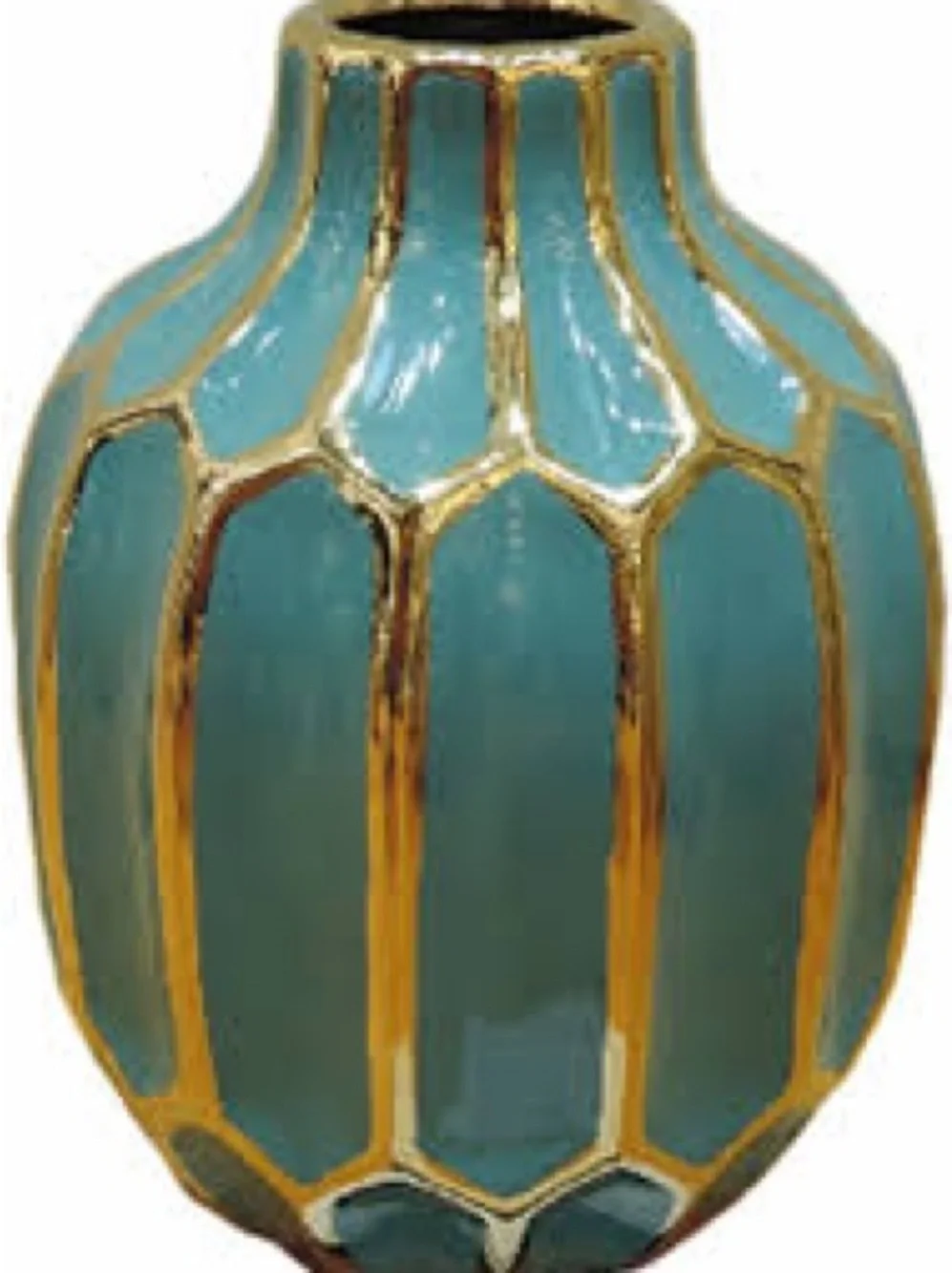Sagebrook ~Turquoise and Gold Decorative Ceramic Vase - Home Accents
